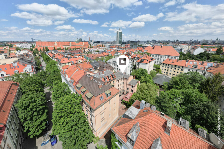 Stadtwohnung mit Wohnküche in Innenhoflage - Luftbildaufnahme