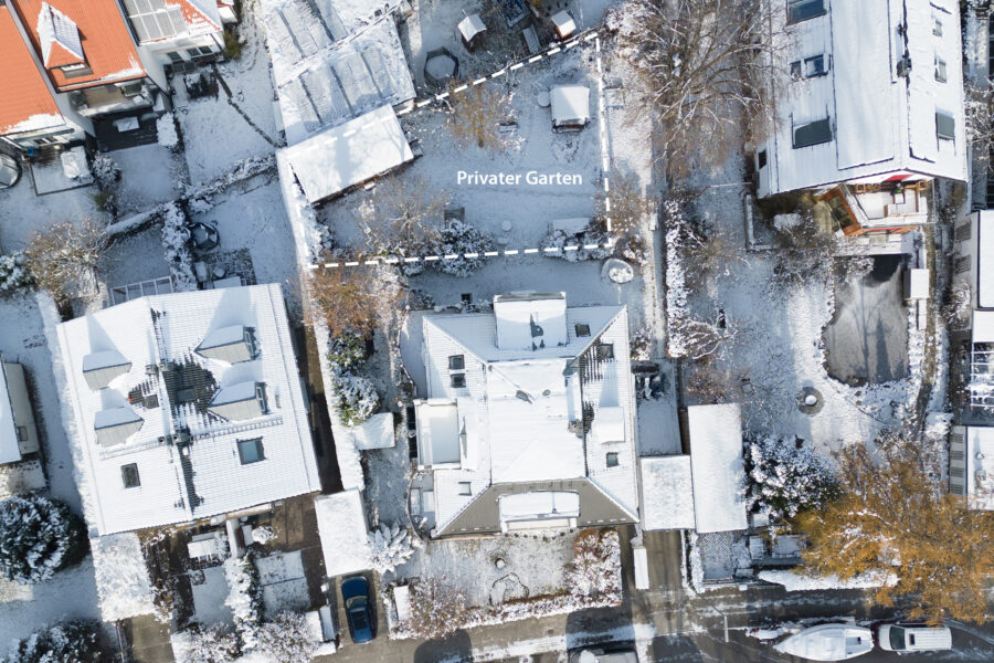 Attraktive 3 Zimmer Eigentumswohnung mit Südwest-Balkon und Privatgarten - Luftbildaufnahme